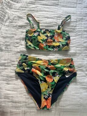 Tropical Citrus Print Bikini Set